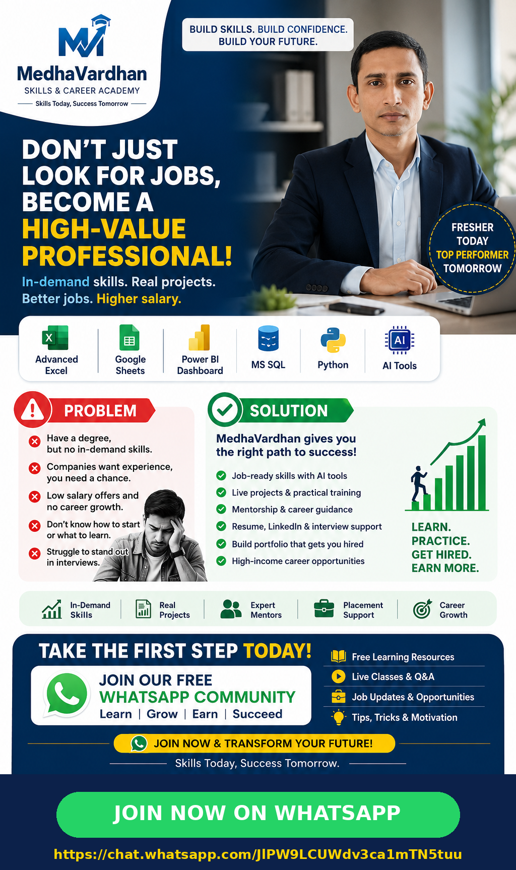 MedhaVardhan Skills and Career Academy workshop flyer